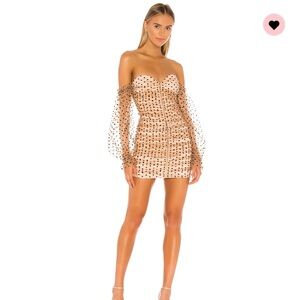 MAJORELLE Tan Off-the-Shoulder Bodycon Mini Dress